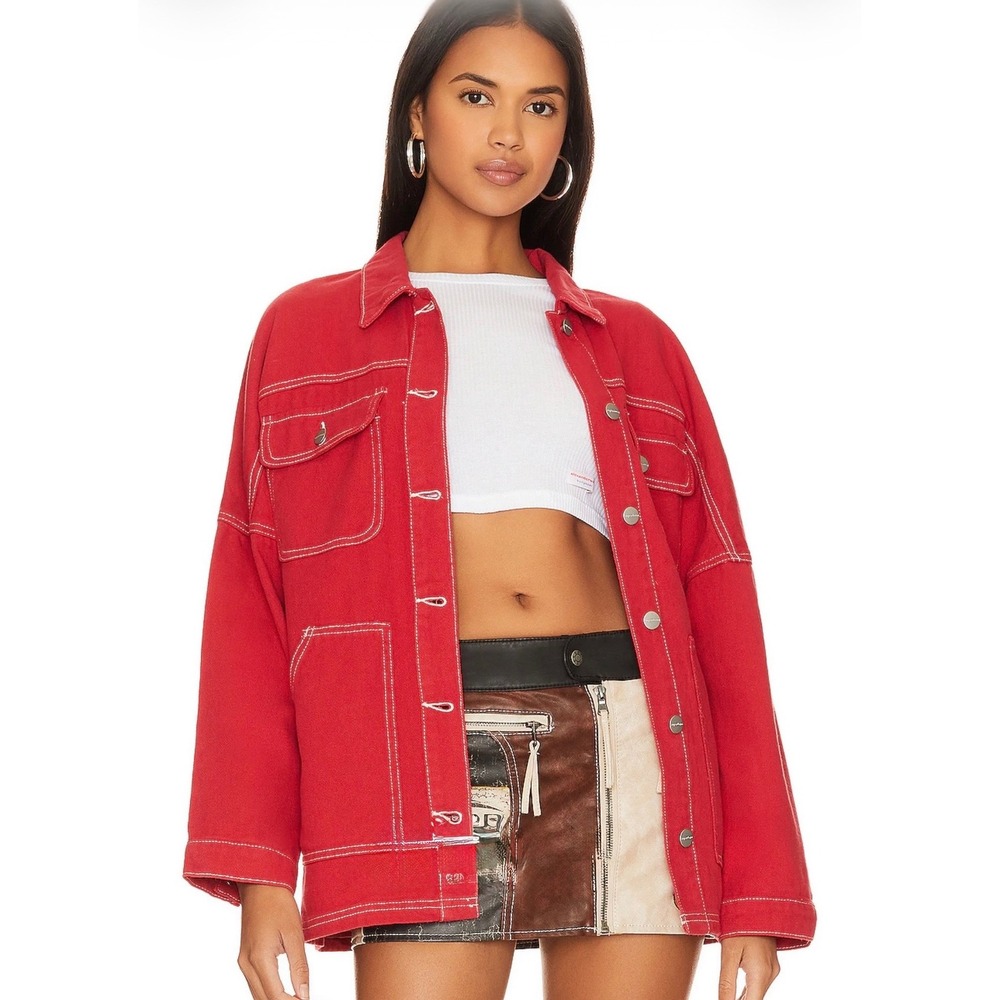 superdown Davey Denim Jacket Brick Red Contrast Stitch Oversized S NWT
